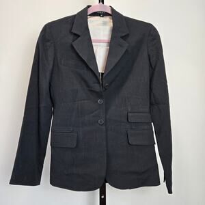 Theory Wool Pinstripe Blazer Jacket Black Womens Small Career Classic Preppy